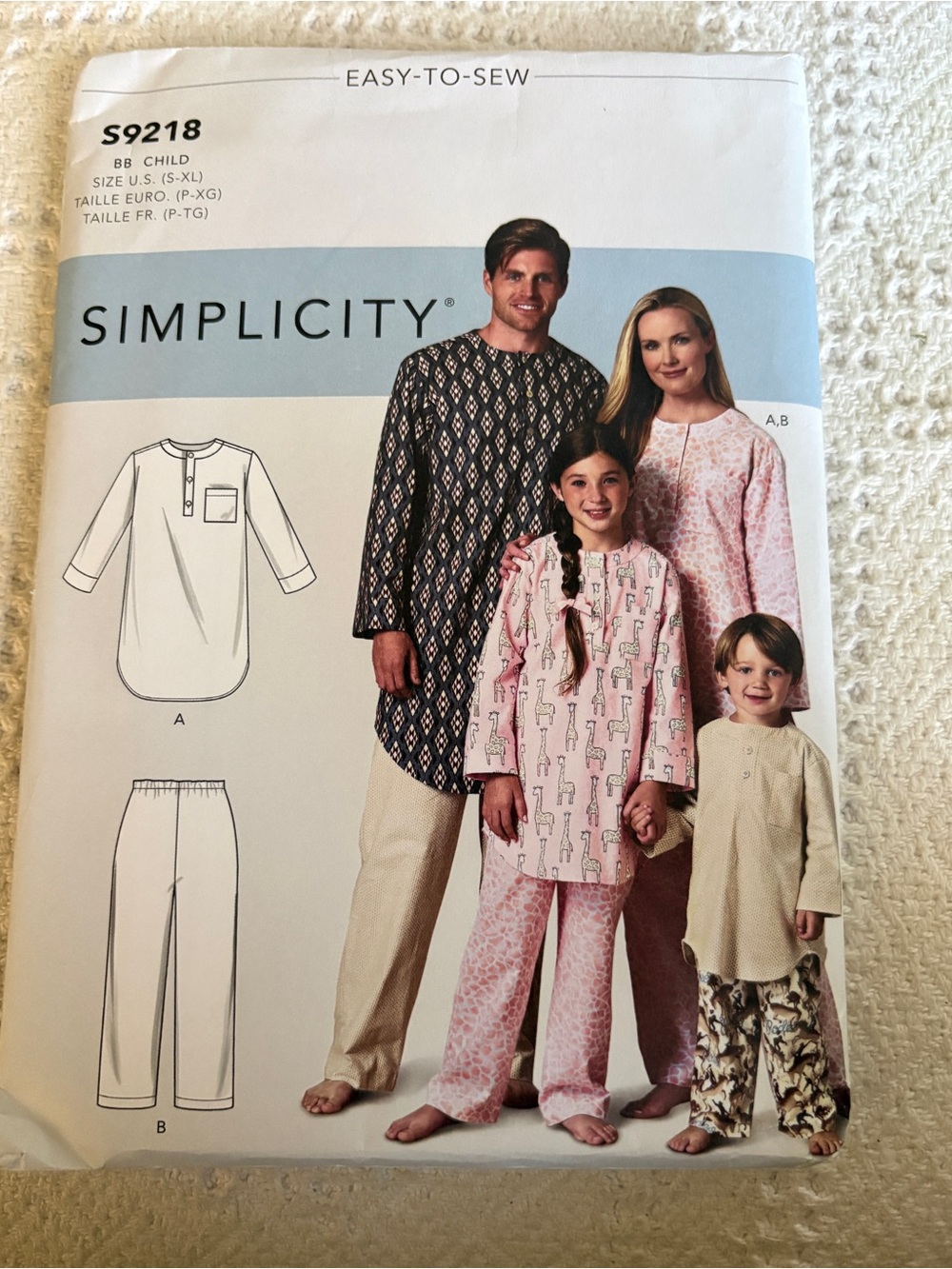 Simplicity Easy to Sew Pattern S9218 BB for Children’s Unisex Tunic Pajamas